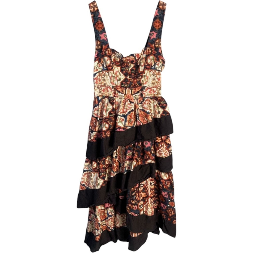 Anthropologie Black and Rust Floral Midi Dress